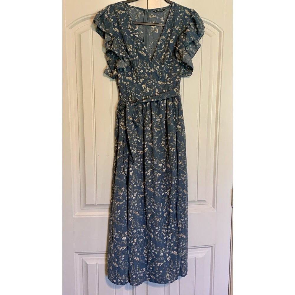SheIn Blue Floral Maxi Full Length Short Sleeve Dress Women’s Medium Size 6